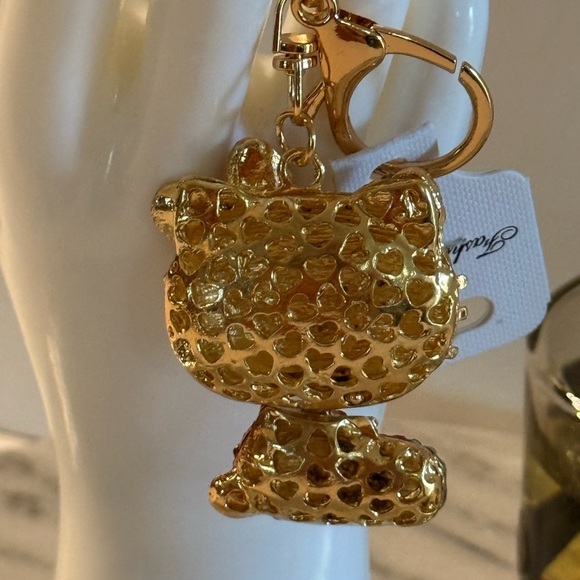 Sanrio Hello Kitty Keyring/Bag Charm Sparkling Rhinestones Golden Tone Red - Picture 3 of 8